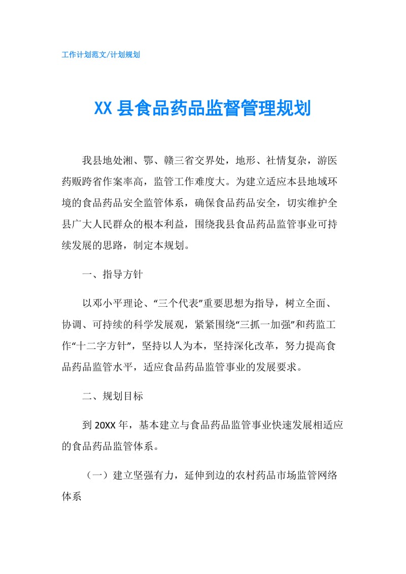 XX县食品药品监督管理规划.doc_第1页