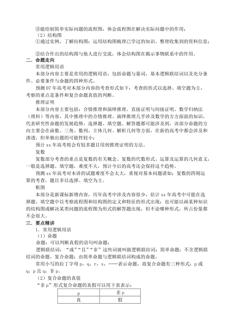 2019-2020年高三数学第一轮复习单元讲座 第41讲 逻辑、推理与证明、复数、框图教案 新人教版.doc_第2页