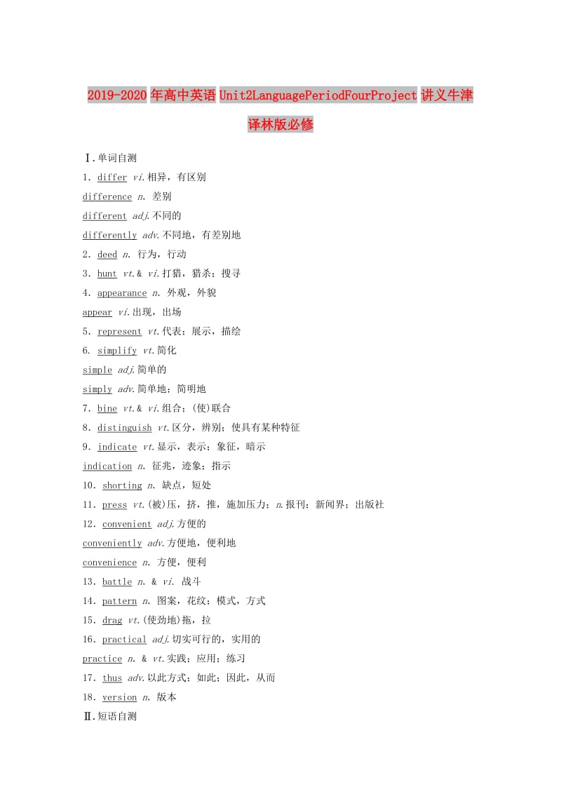 2019-2020年高中英语Unit2LanguagePeriodFourProject讲义牛津译林版必修.doc_第1页