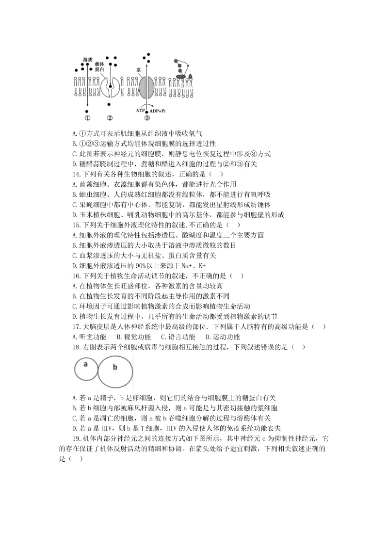 2019-2020年高三生物总复习 寒假作业1.doc_第3页