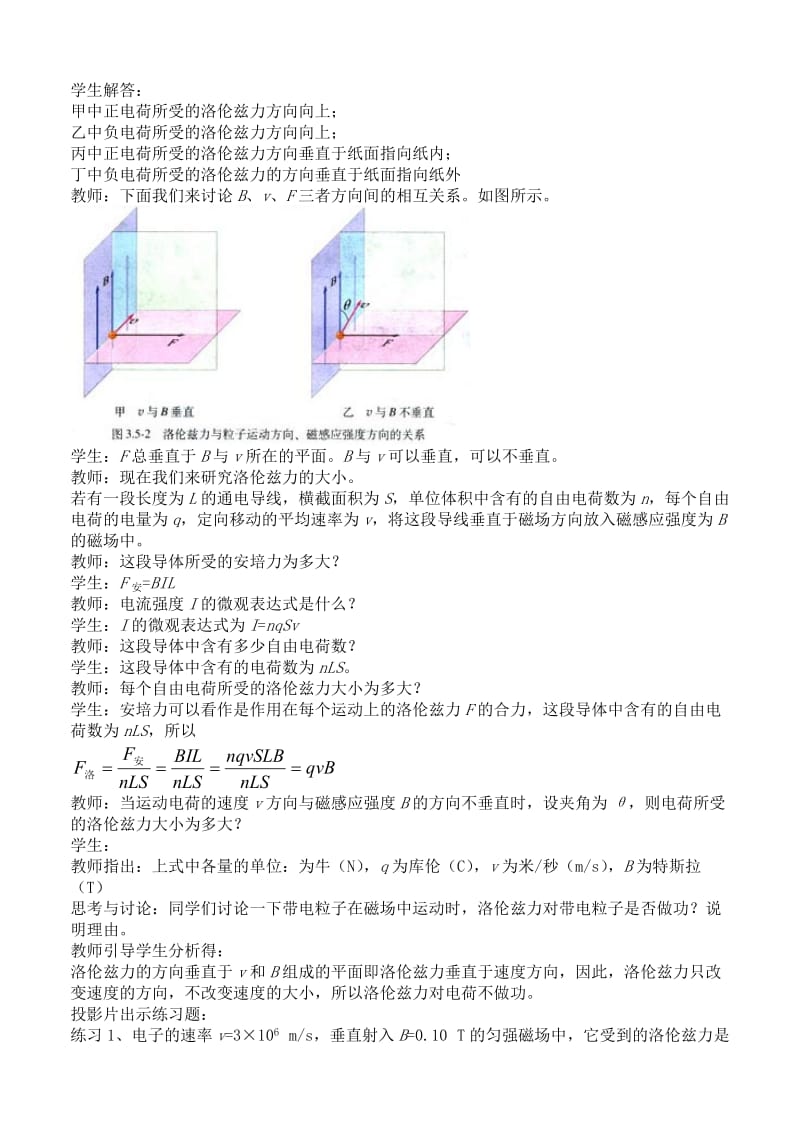 2019-2020年高中物理《磁场对运动电荷的作用》教案2 新人教版选修3-1.doc_第3页