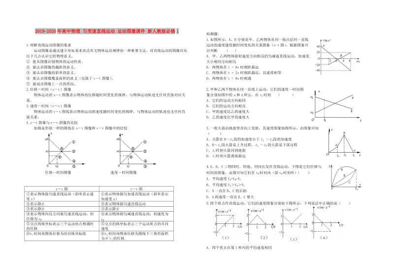 2019-2020年高中物理 匀变速直线运动 运动图像课件 新人教版必修1.doc_第1页