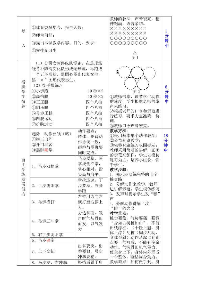 2019-2020年高二体育 学习梅山拳的基础套路工字桩教案.doc_第2页