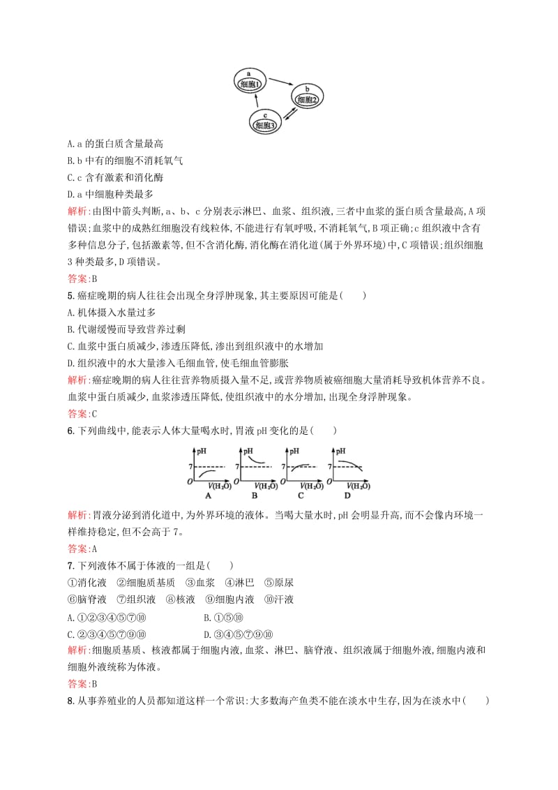 2019-2020年高中生物 第1-2章 人体的内环境与稳态 动物和人体生命活动的调节单元测评A 新人教版必修3.doc_第2页