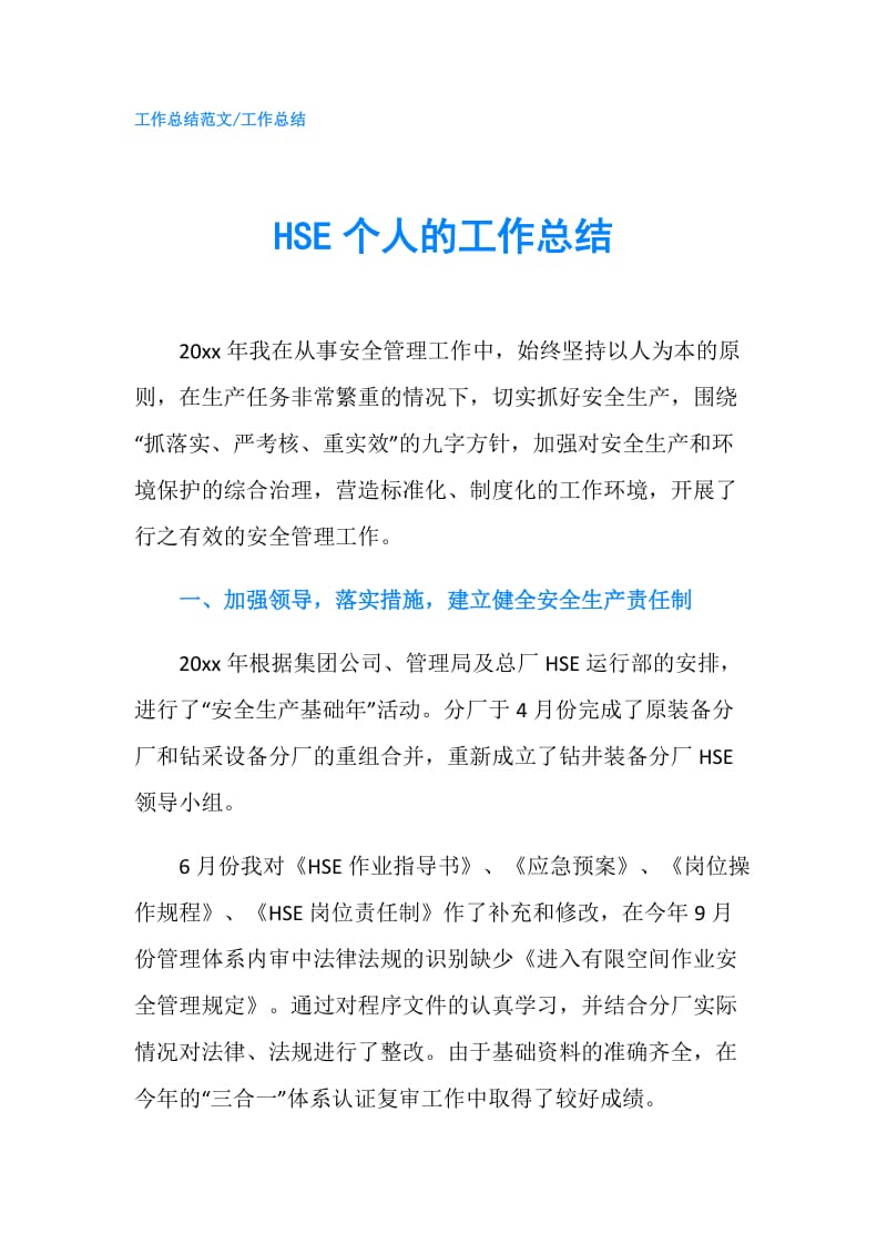 HSE个人的工作总结.doc_第1页