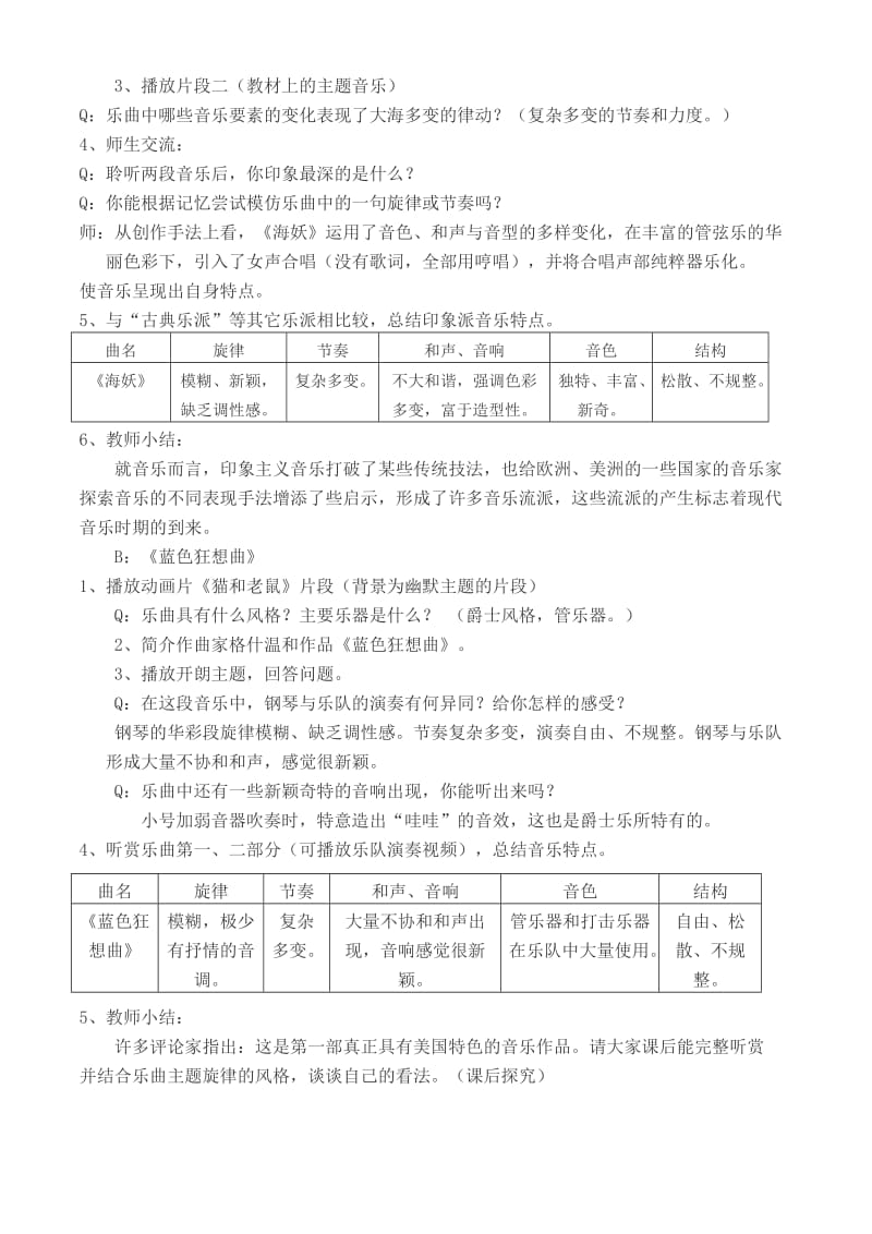 2019-2020年高一音乐 从印象走向现代教案.doc_第2页