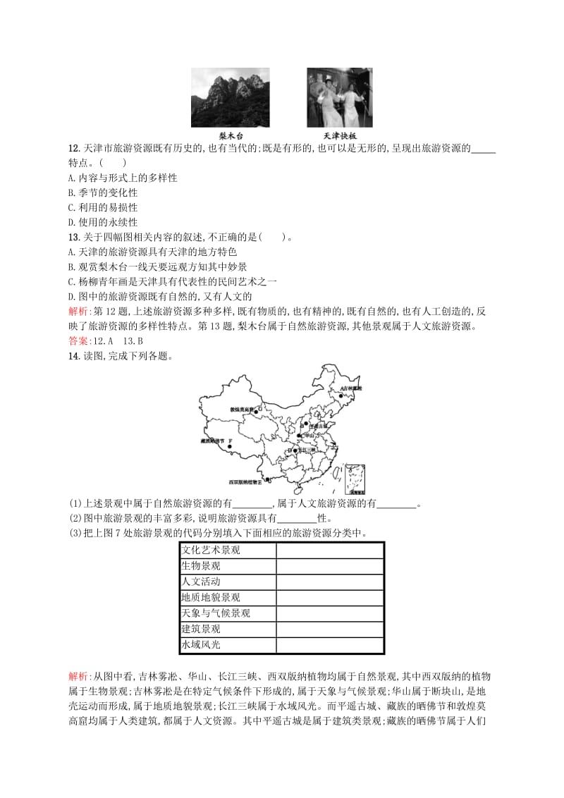 2019-2020年高中地理 2.1 旅游资源及其特点同步练习 鲁教版选修3.doc_第3页