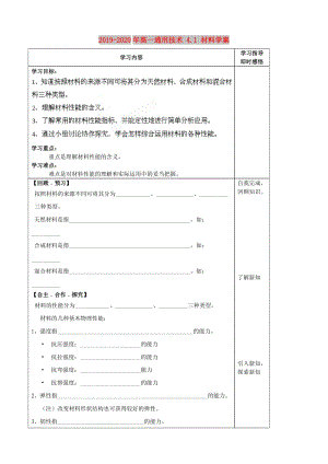 2019-2020年高一通用技術(shù) 4.1 材料學(xué)案.doc