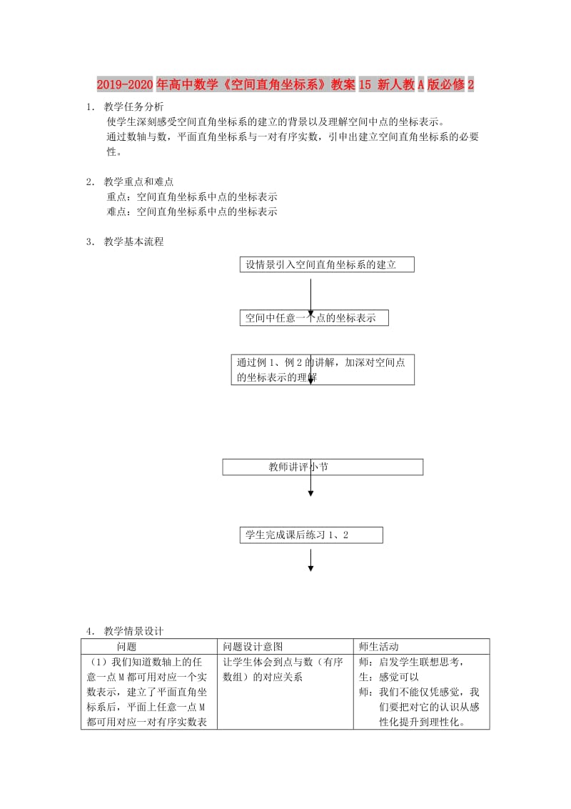 2019-2020年高中数学《空间直角坐标系》教案15 新人教A版必修2.doc_第1页