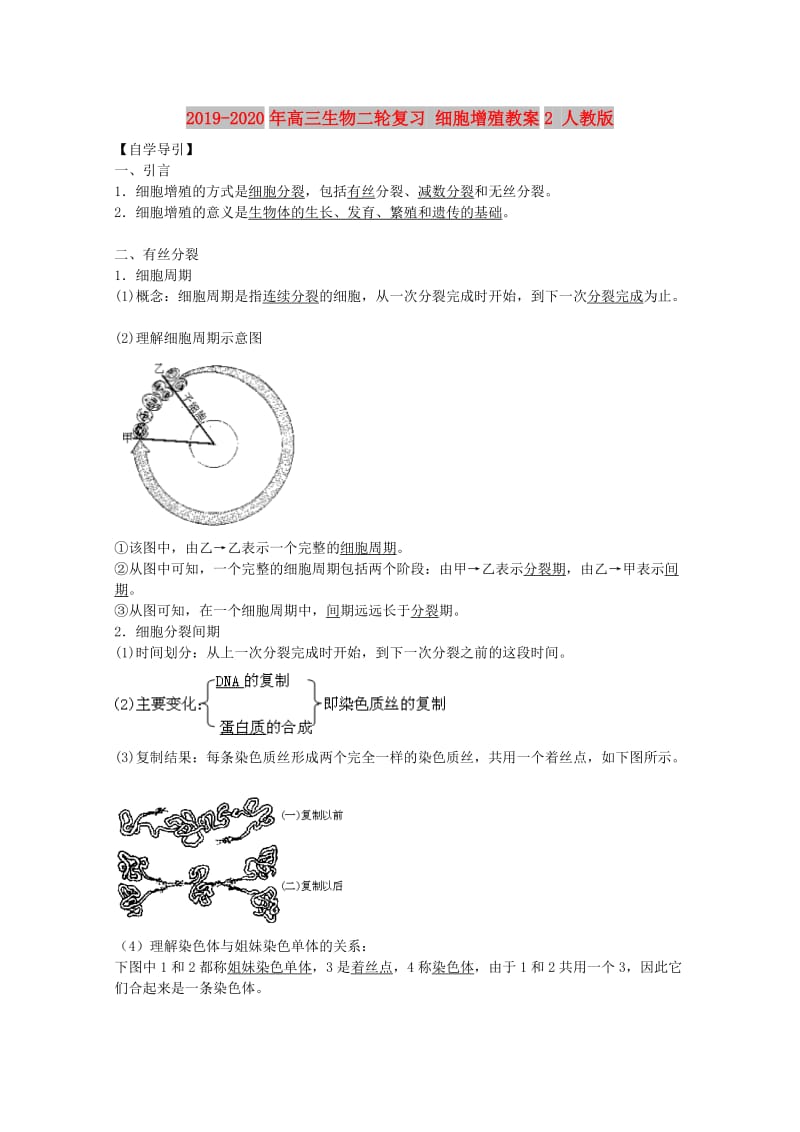 2019-2020年高三生物二轮复习 细胞增殖教案2 人教版.doc_第1页