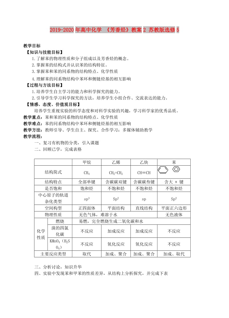 2019-2020年高中化学 《芳香烃》教案2 苏教版选修5.doc_第1页