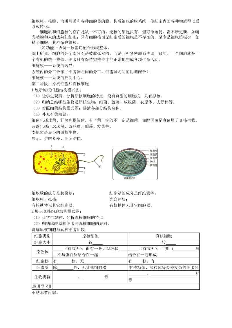 2019-2020年高一生物细胞核、原核细胞与真核细胞教学设计 新课标 苏教版必修.doc_第2页