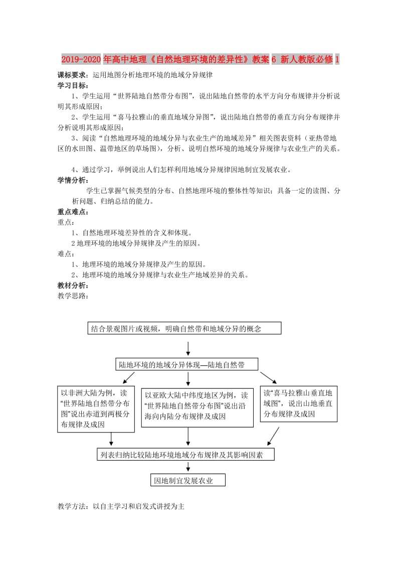 2019-2020年高中地理《自然地理环境的差异性》教案6 新人教版必修1.doc_第1页