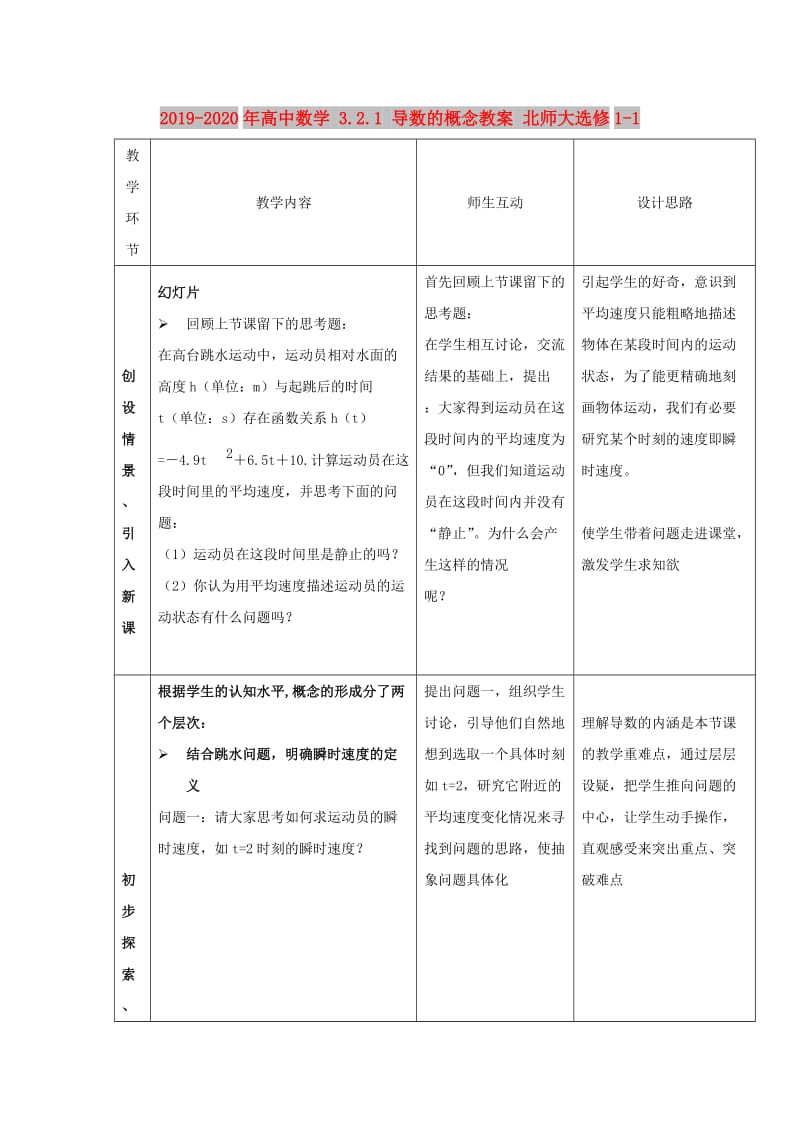 2019-2020年高中数学 3.2.1 导数的概念教案 北师大选修1-1.doc_第1页