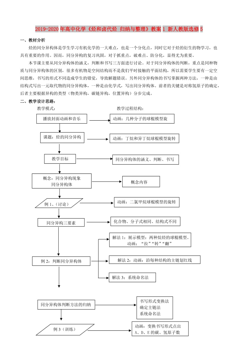 2019-2020年高中化学《烃和卤代烃 归纳与整理》教案1 新人教版选修5.doc_第1页