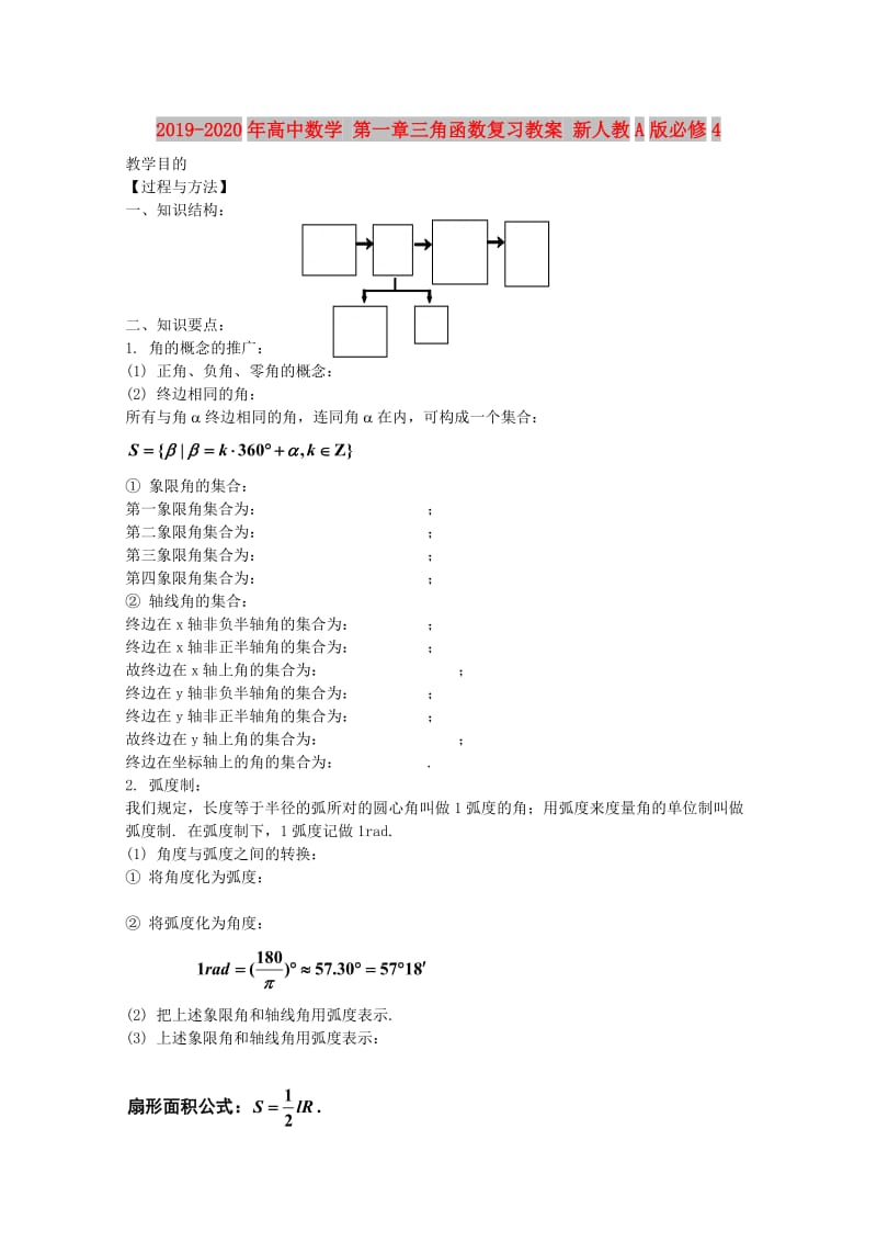 2019-2020年高中数学 第一章三角函数复习教案 新人教A版必修4.doc_第1页