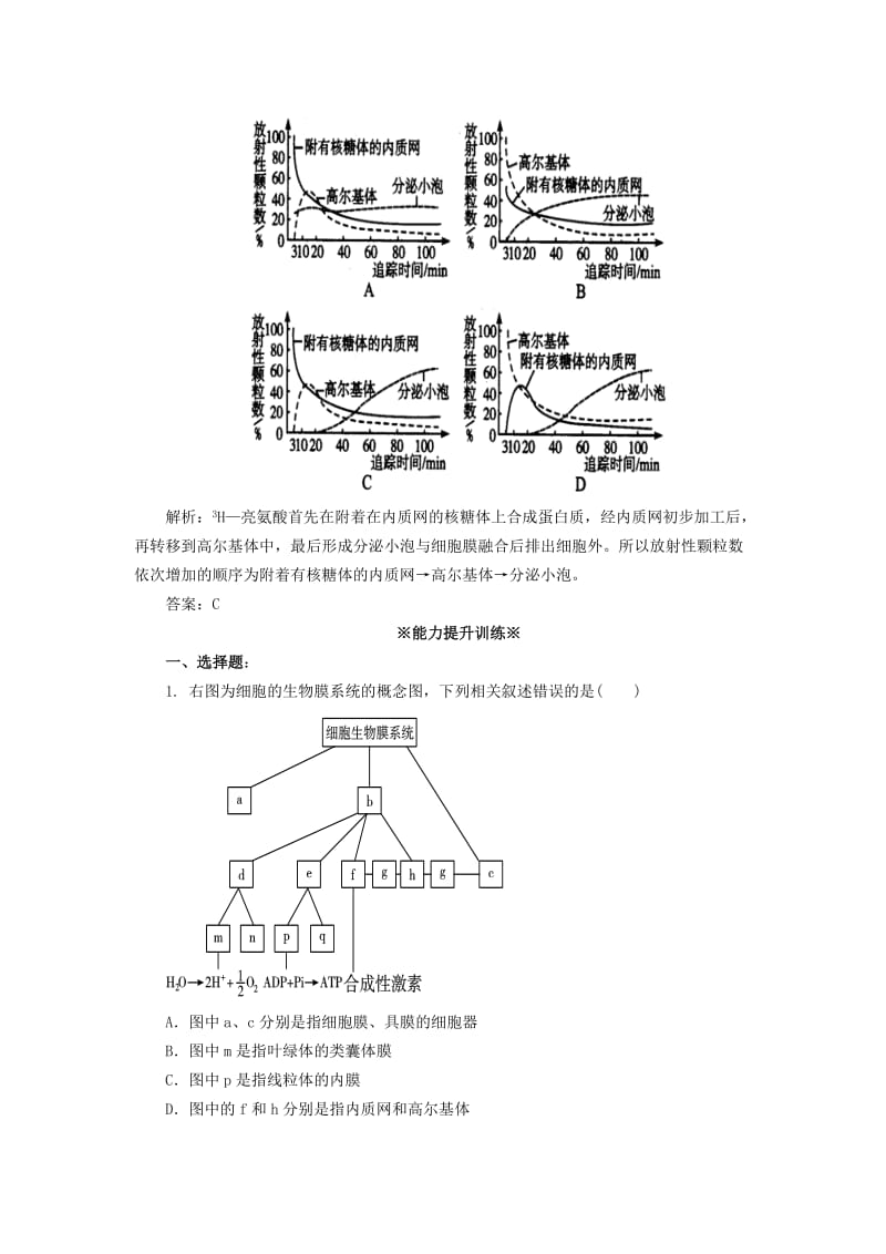 2019-2020年高中生物《 3.2 细胞器 系统内的分工合作》同步练习2（含解析） 新人教版必修1.doc_第2页