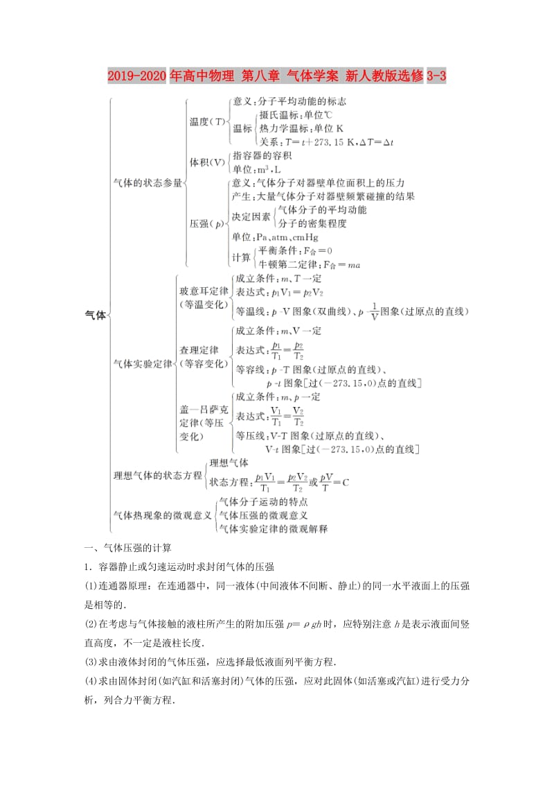 2019-2020年高中物理 第八章 气体学案 新人教版选修3-3.doc_第1页