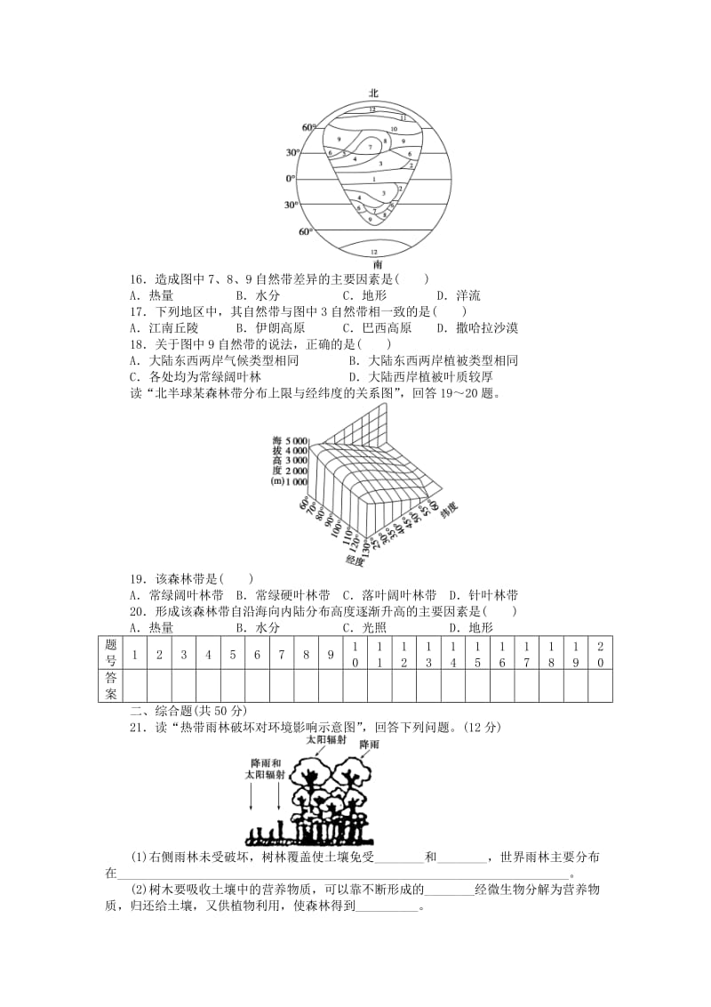 2019-2020年高中地理 第五章 自然地理环境的整体性与差异章末检测（B）新人教版必修1.DOC_第3页