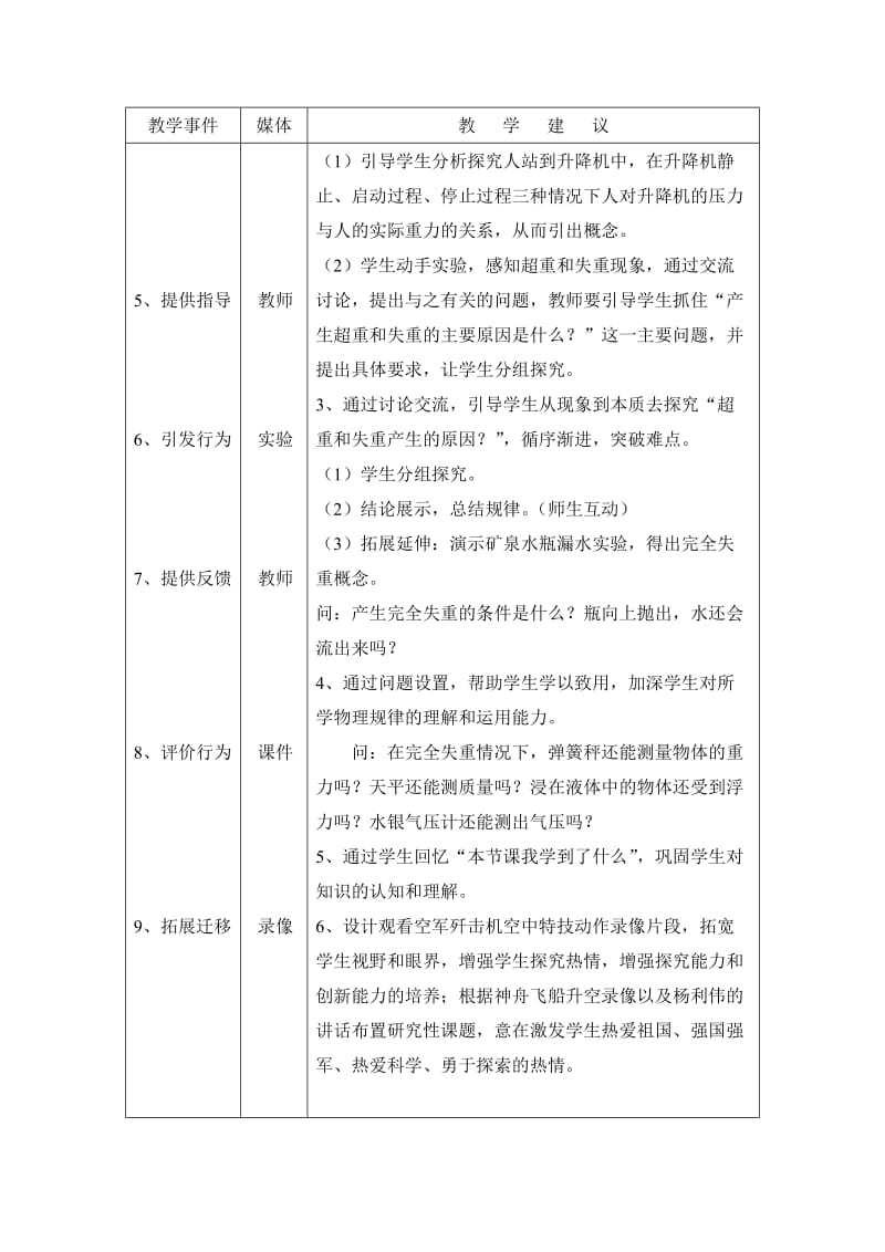 2019-2020年高中物理 超重和失重教学设计 新人教版必修1.doc_第3页