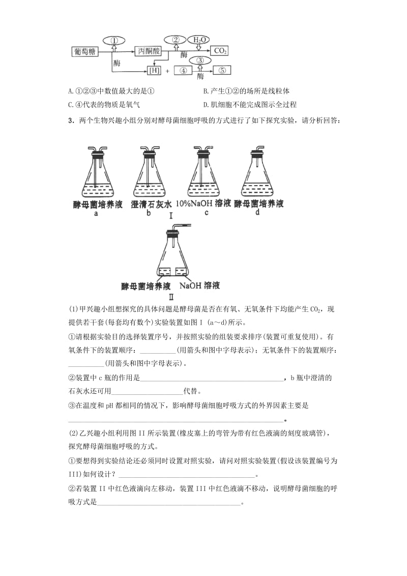 2019-2020年高中生物 课时18 探究酵母菌细胞呼吸的方式和有氧呼吸课后练习 新人教版必修1.doc_第2页