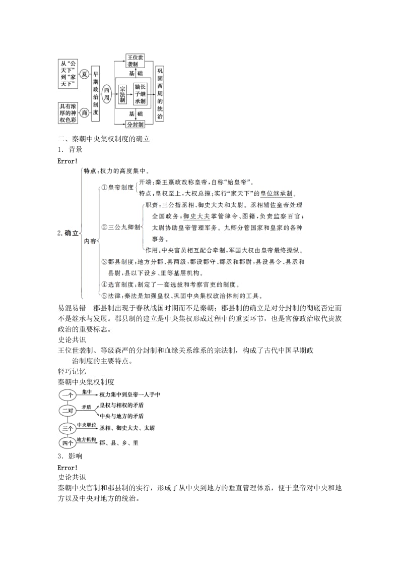 2019-2020年高三历史一轮复习讲义 第1讲 夏商周的政治制度与秦朝中央集权制度的形成 新人教版必修1.doc_第2页