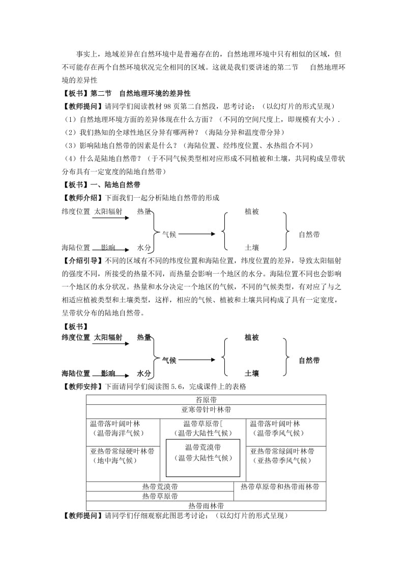 2019-2020年高中地理 《自然地理环境的差异性》教案 新人教版必修1.doc_第2页