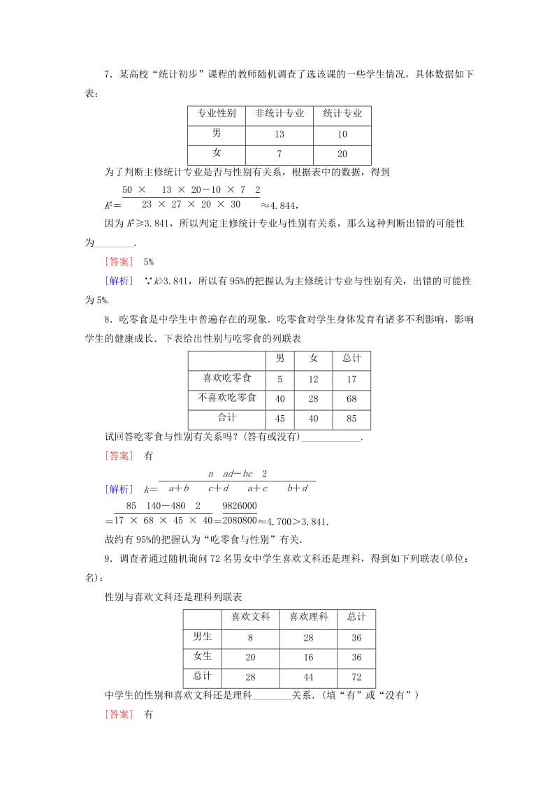 2019-2020年高中数学 3.2独立性检验的基本思想及其初步应用课时作业 新人教A版选修2-3.doc_第3页