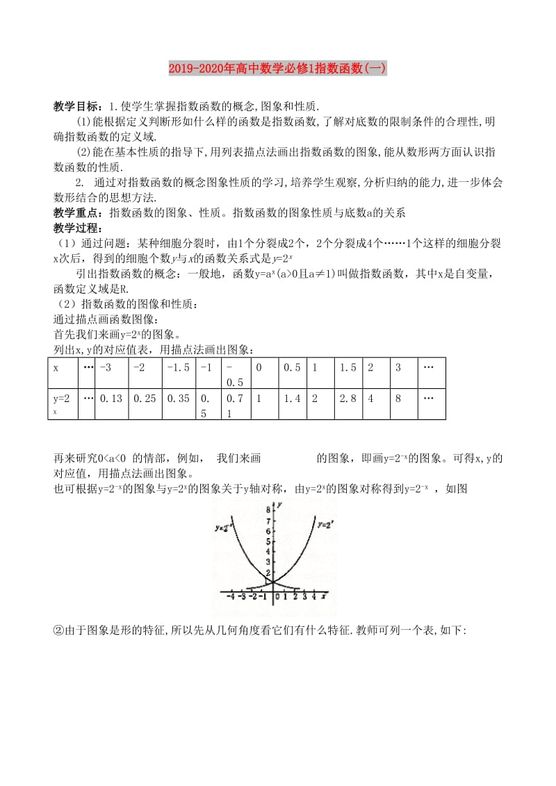 2019-2020年高中数学必修1指数函数(一).doc_第1页