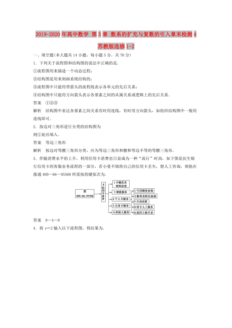 2019-2020年高中数学 第3章 数系的扩充与复数的引入章末检测4 苏教版选修1-2.doc_第1页