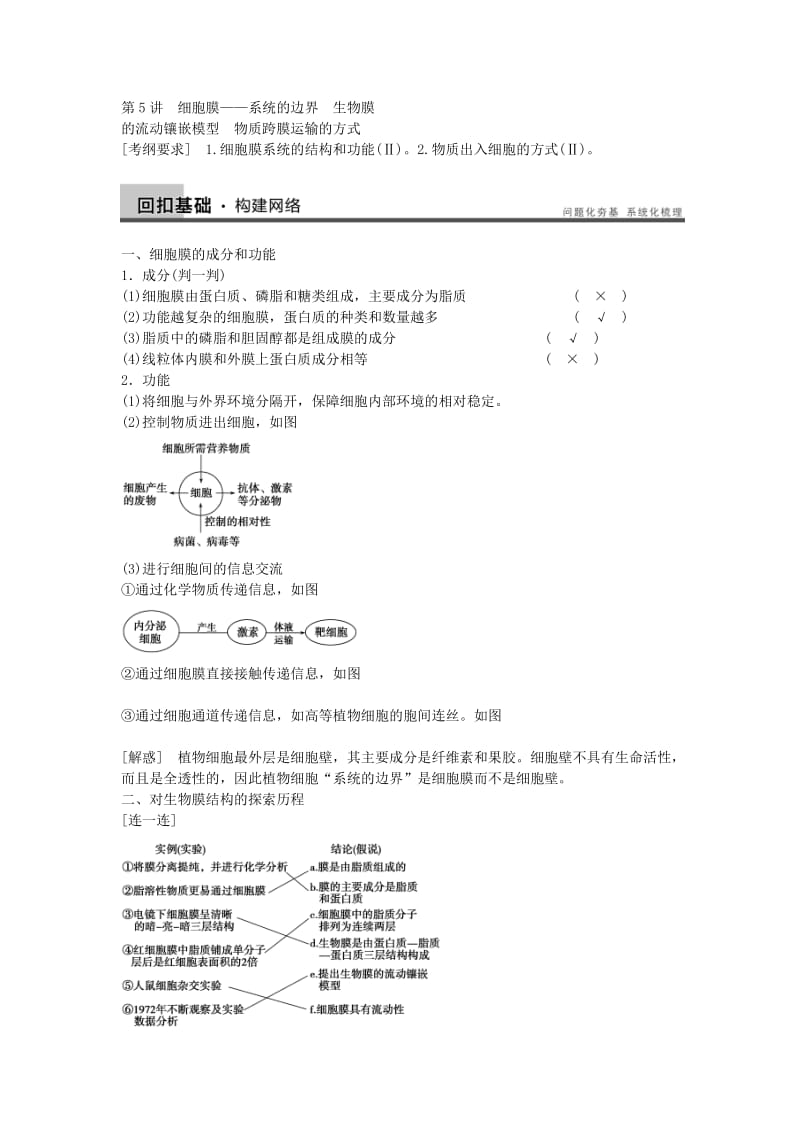 2019-2020年高三生物一轮复习 2.5细胞膜 生物膜的流动镶嵌模型 物质跨膜运输的方式教学案 新人教版.doc_第2页