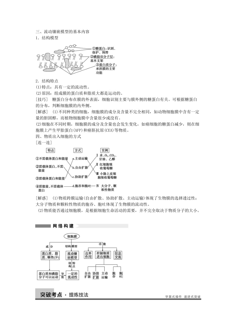 2019-2020年高三生物一轮复习 2.5细胞膜 生物膜的流动镶嵌模型 物质跨膜运输的方式教学案 新人教版.doc_第3页