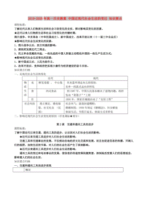 2019-2020年高一歷史教案 中國近現(xiàn)代社會生活的變遷 知識要點(diǎn).doc