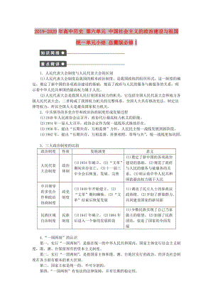 2019-2020年高中歷史 第六單元 中國社會(huì)主義的政治建設(shè)與祖國統(tǒng)一單元小結(jié) 岳麓版必修1.doc