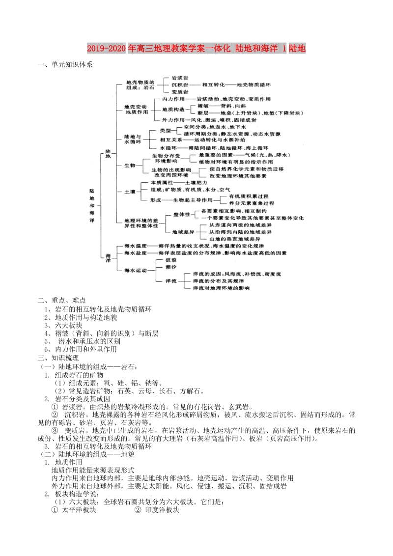 2019-2020年高三地理教案学案一体化 陆地和海洋 1陆地.doc_第1页