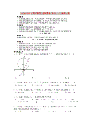 2019-2020年高三數(shù)學 考試清單 考點十一 直線與圓.doc