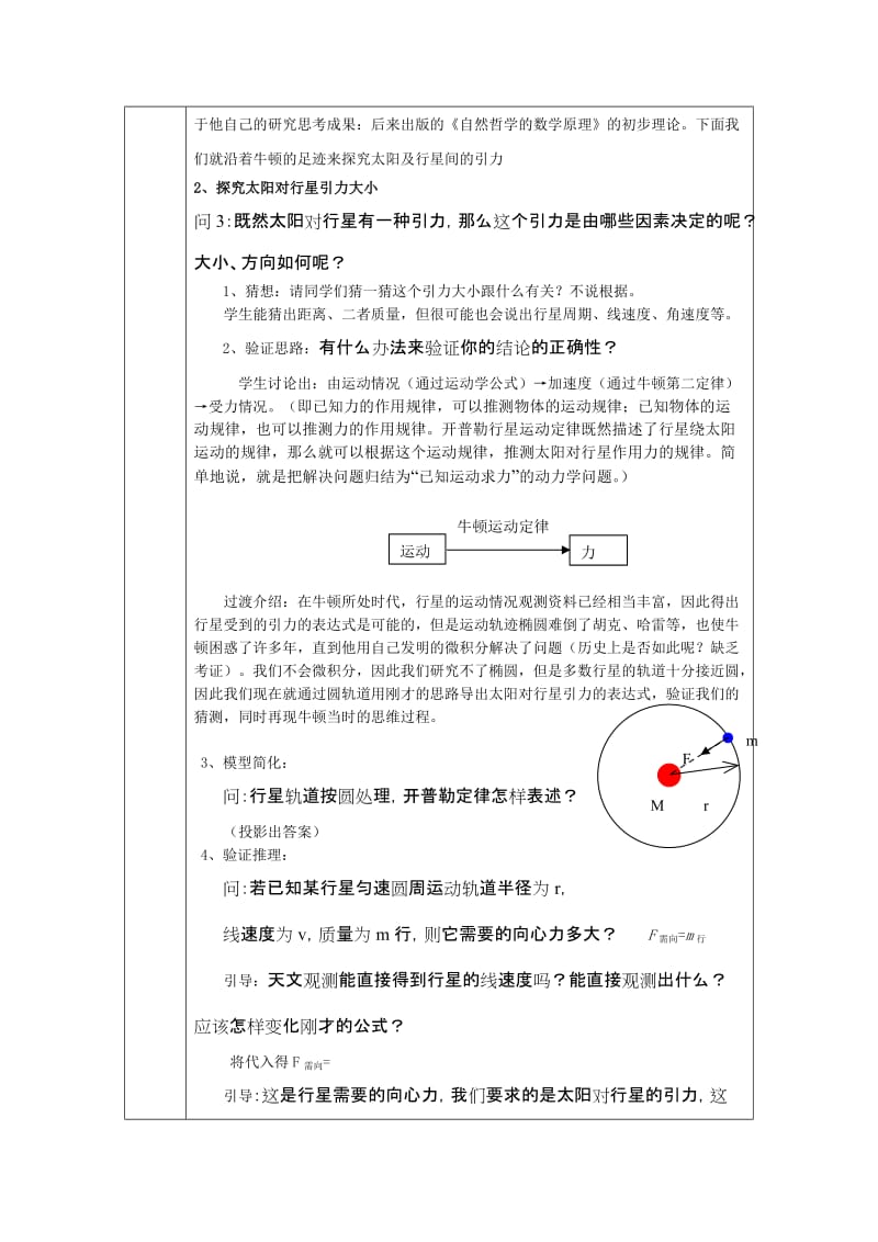 2019-2020年高中物理 第二节 太阳与行星间的引力-1教案 新人教版必修2.doc_第3页