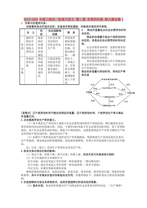 2019-2020年高三政治一輪復(fù)習(xí)講義 第二課 多變的價格 新人教必修1.doc