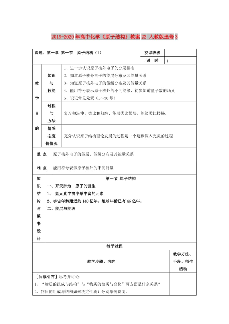 2019-2020年高中化学《原子结构》教案22 人教版选修3.doc_第1页