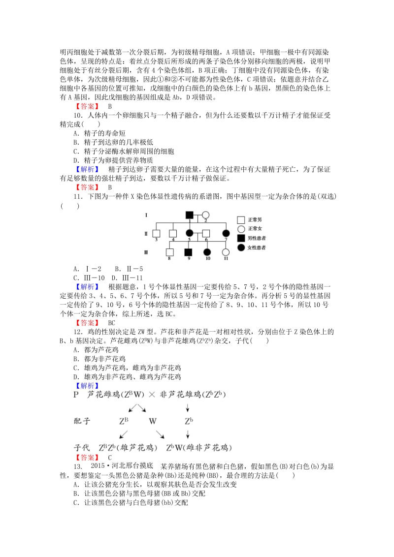 2019-2020年高中生物 第2章《基因和染色体的关系》章末检测 新人教版必修2.doc_第3页