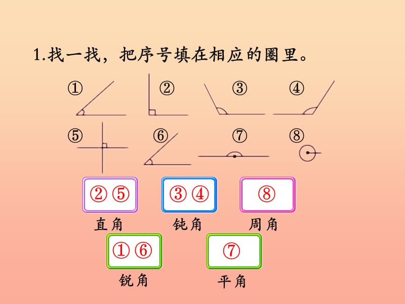 四年级数学上册 第4单元 线和角（角）补充练习课件 冀教版.ppt_第2页