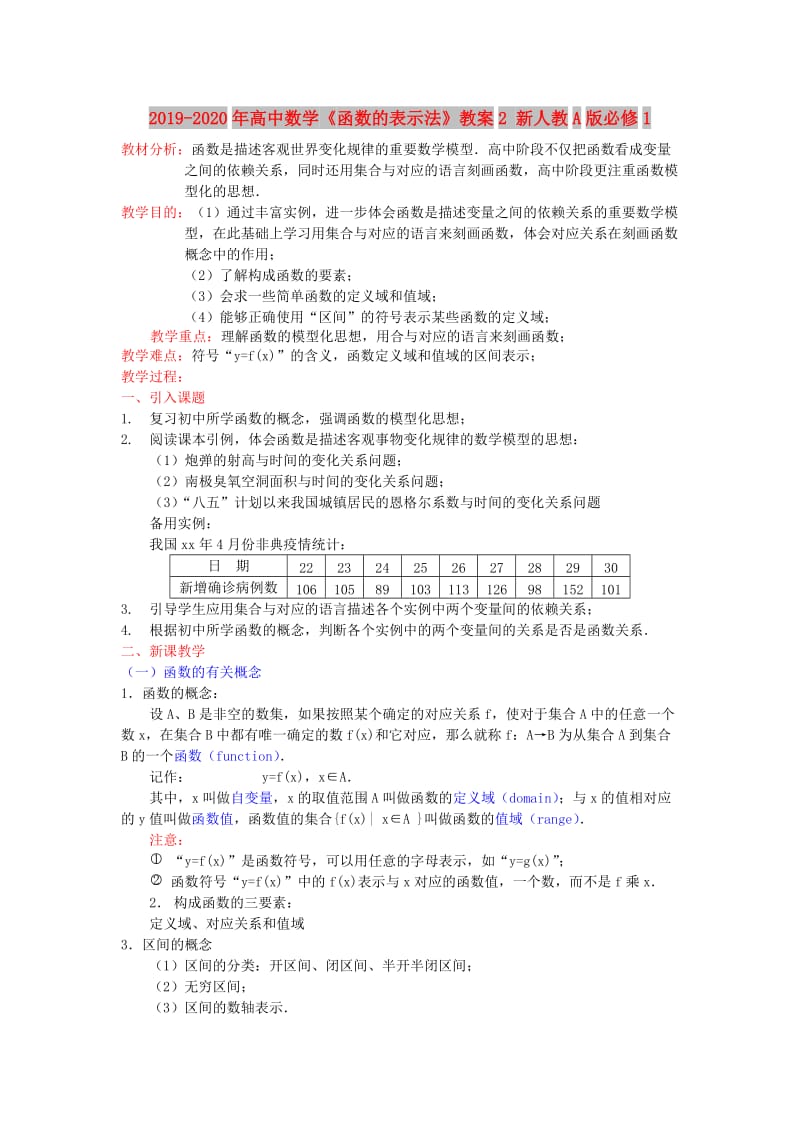 2019-2020年高中数学《函数的表示法》教案2 新人教A版必修1.doc_第1页