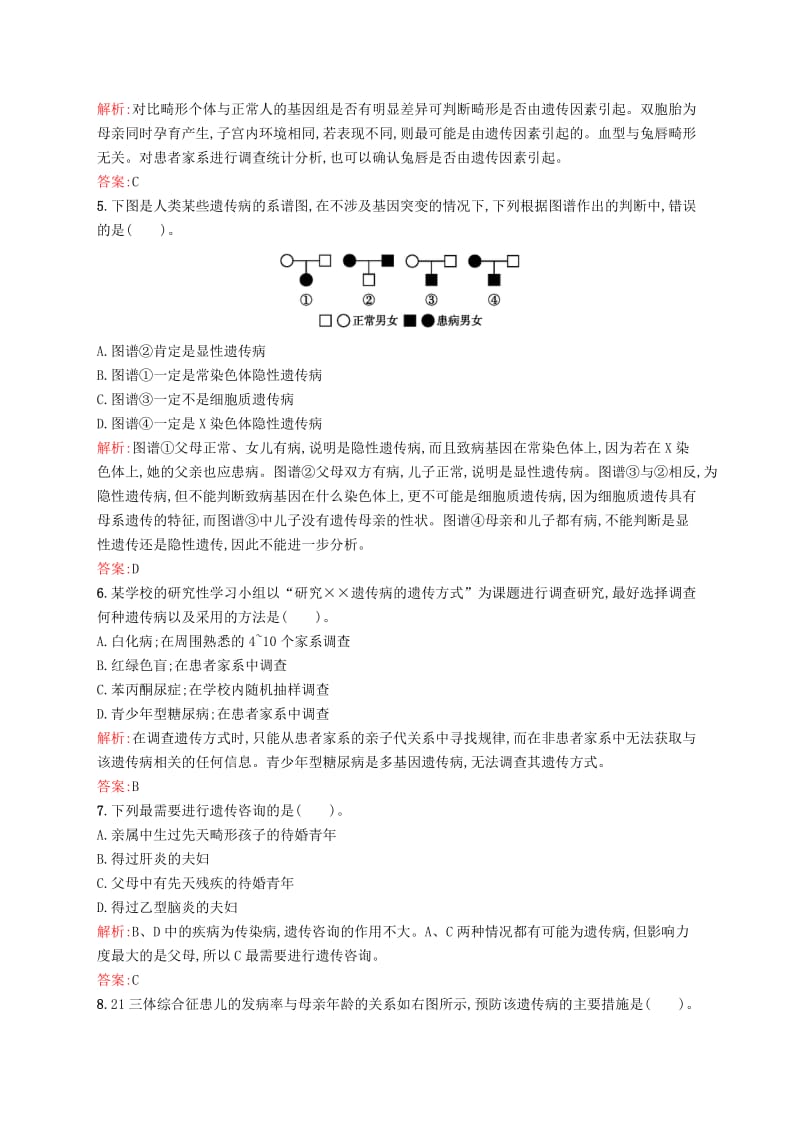 2019-2020年高中生物 课时训练 17 关注人类遗传病 苏教版必修2.doc_第2页