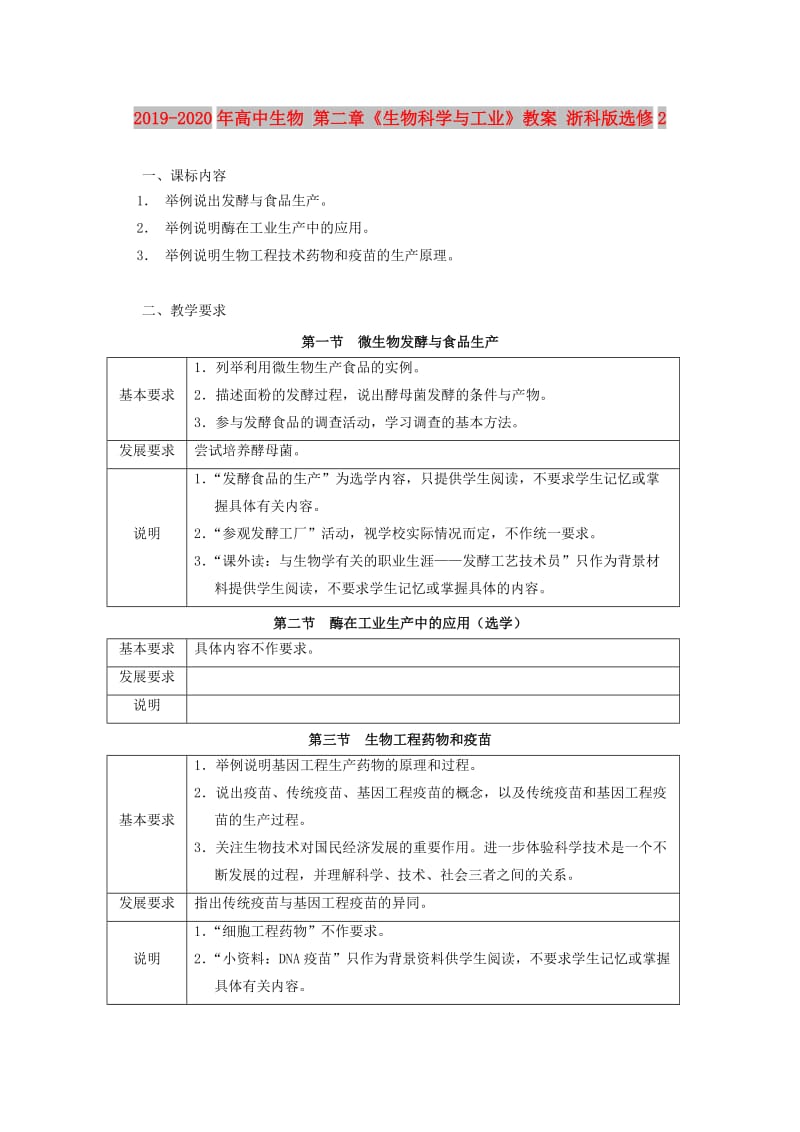 2019-2020年高中生物 第二章《生物科学与工业》教案 浙科版选修2.doc_第1页