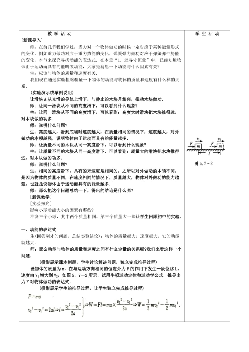 2019-2020年高一物理第五章 第七节动能和动能定理2课时教案 新课标 人教版 必修2.doc_第2页