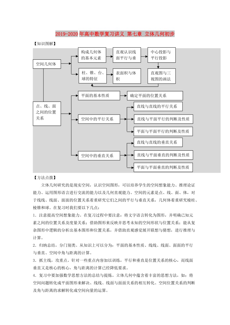 2019-2020年高中数学复习讲义 第七章 立体几何初步.doc_第1页