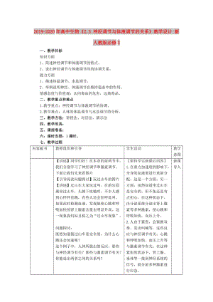 2019-2020年高中生物《2.3 神經(jīng)調(diào)節(jié)與體液調(diào)節(jié)的關(guān)系》教學(xué)設(shè)計(jì) 新人教版必修3.doc