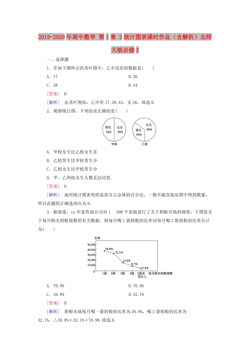 2019-2020年高中数学 第1章 3统计图表课时作业（含解析）北师大版必修3.doc_第1页