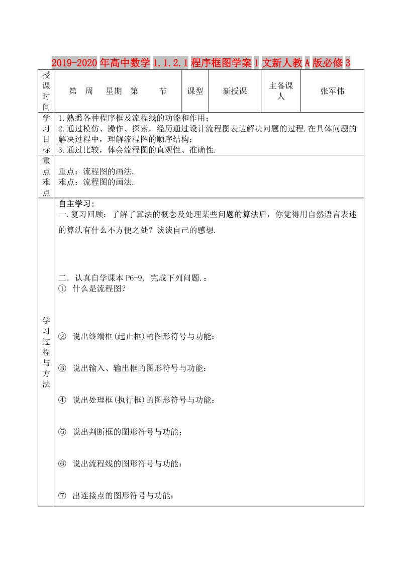 2019-2020年高中数学1.1.2.1程序框图学案1文新人教A版必修3.doc_第1页