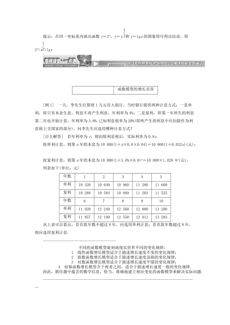 2019-2020年高中数学 3．2.1 几类不同增长的函数模型教案精讲 新人教A版必修1.doc_第2页